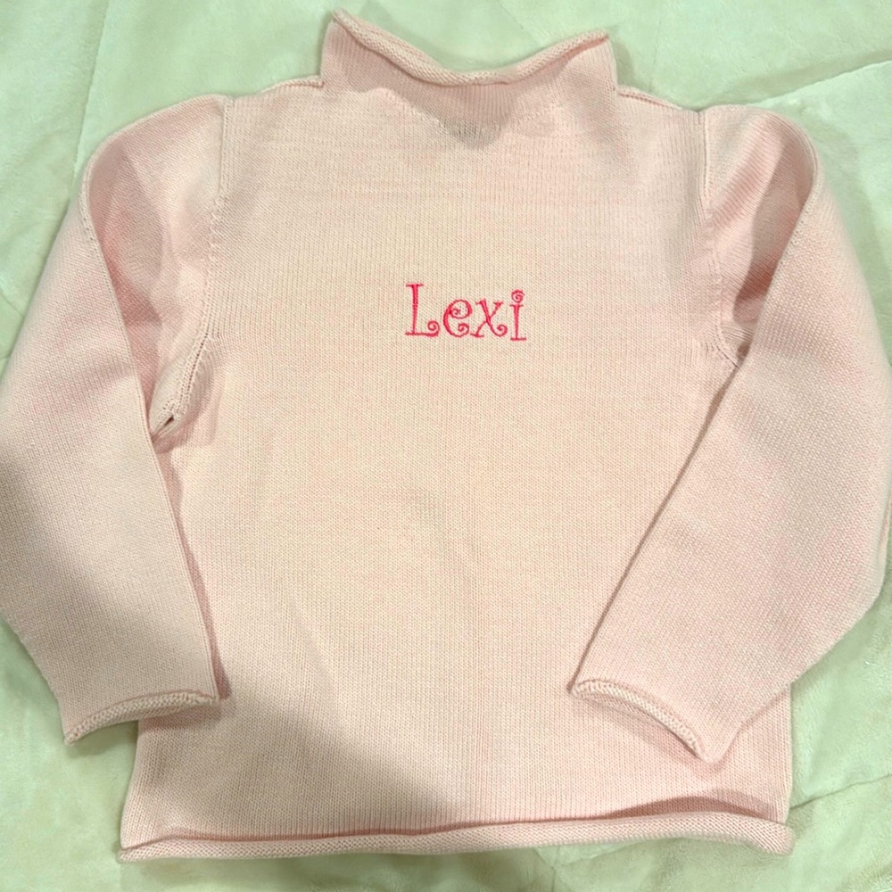 NEW Lexi Embroidered Pink Long Sleeve Sweater Size 5/6 girls Custom 1 of a kind!